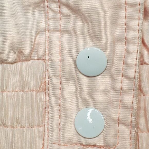 Vintage 80s Baby Pink Jacket Cotton Blend Sz S Snap Closure Gathered Shoulders - Picture 10 of 11